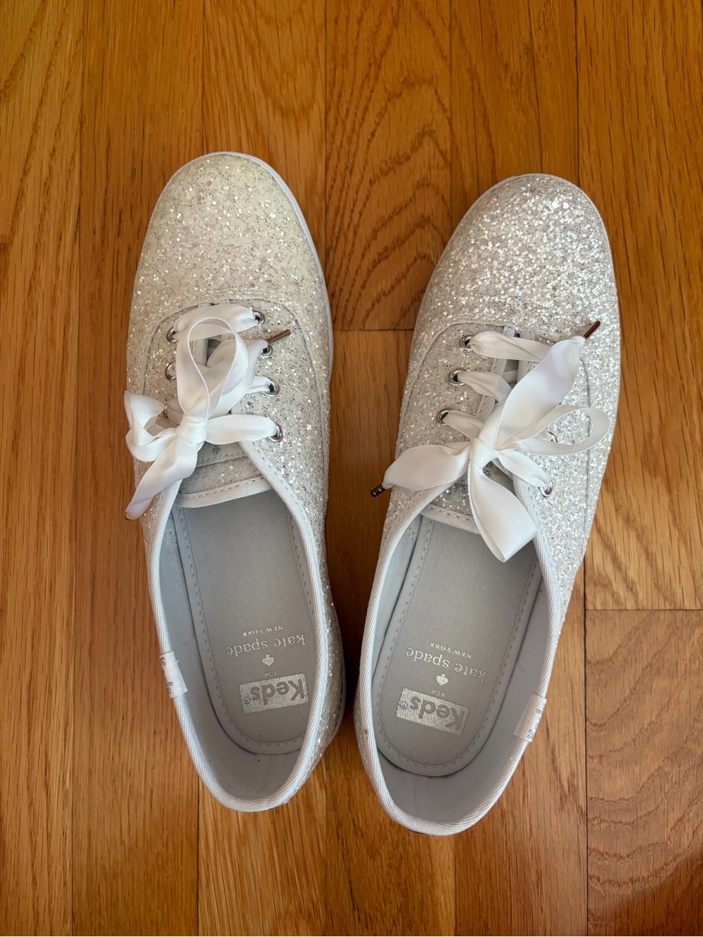 keds for kate spade white glitter lace-up sneakers